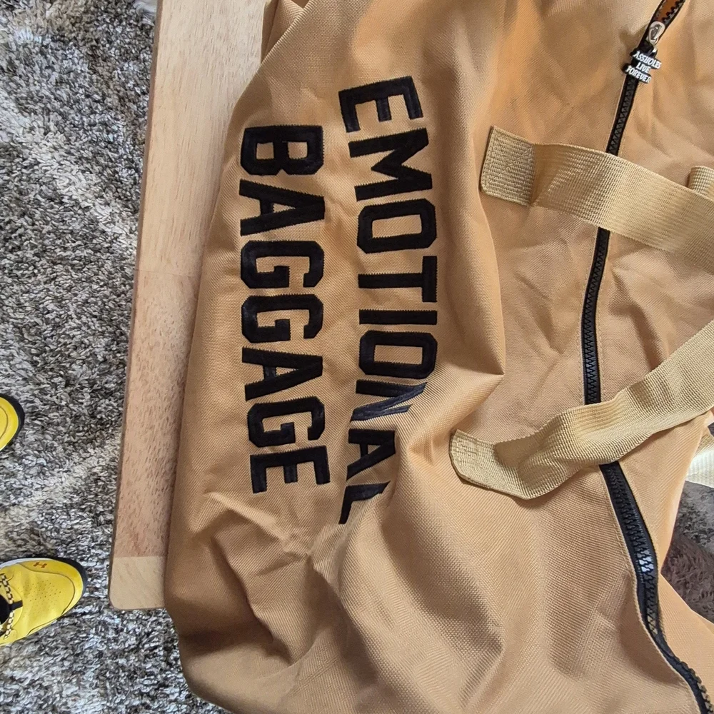 Mustard Canvas Garment Bag with Black Text - Unbranded